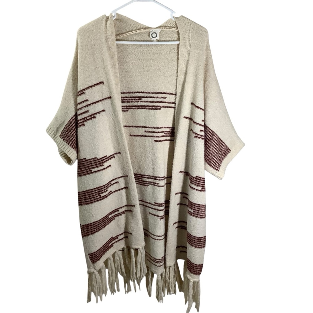 Akemi + Kin Cream and Brown Women's Sweater with Fringe